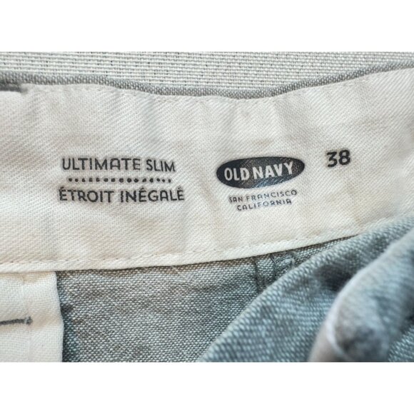 Old Navy Ultimate Slim Shorts Mens 38 Gray Linen Blend Flat Front Chino Casual - Picture 2 of 11